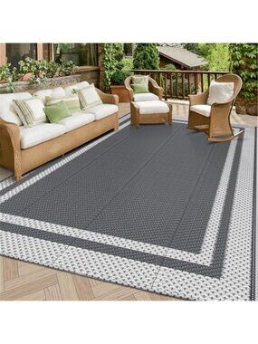 Outdoor Rug Reversible Portable Plastic Straw Camping Rugs for Outside RV,Large